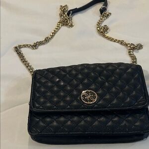 Guess Black Quilted Crossbody Bag with Gold Chain